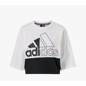 NWT Adidas Crop Workout Top Large Black White Women Sweatshirt SS Crew Athlesure